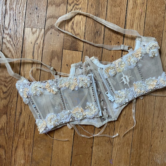 White Rhinestone Beaded Underbust Corset Handmade original Dolls Kill Corset - Picture 5 of 14